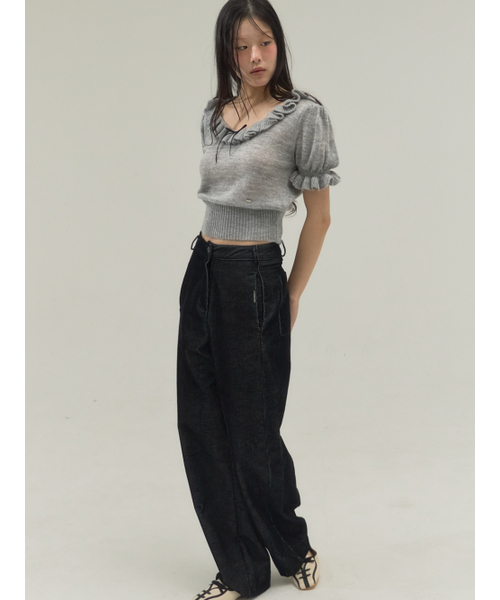 Sorry,Too Much Love（ソーリートゥーマッチラブ）の「Ruffle Trim Ballet Mood Knit Top_Gray（ニット/セーター・レディース・その他・FREE）」の5枚目の写真