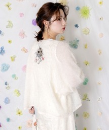 562211：ひまわり刺繍 フェザーラメシフォンカーディガン