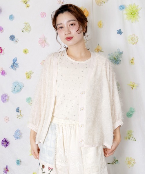 iS ScoLar(イズスカラー)の「562211:ひまわり刺繍 フェザーラメシフォンカーディガン(カーディガン/ボレロ・レディース・ピンク/ブラック/アイボリー・M)」の5枚目の写真
