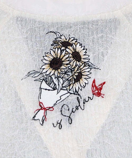 iS ScoLar(イズスカラー)の「562211:ひまわり刺繍 フェザーラメシフォンカーディガン(カーディガン/ボレロ・レディース・ピンク/ブラック/アイボリー・M)」の13枚目の写真