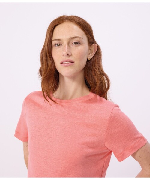 PETIT BATEAU（プチバトー）の「リネン半袖Ｔシャツ（Tシャツ/カットソー・レディース・ライトブルー/カーキ/オレンジ・X-SMALL/SMALL/MEDIUM/LARGE）」の4枚目の写真