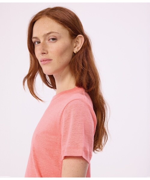 PETIT BATEAU（プチバトー）の「リネン半袖Ｔシャツ（Tシャツ/カットソー・レディース・ライトブルー/カーキ/オレンジ・X-SMALL/SMALL/MEDIUM/LARGE）」の5枚目の写真