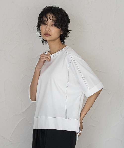 MAYSON GREY(メイソングレイ)の「トリケア配色ステッチプルオーバー(Tシャツ/カットソー・レディース・ブラック/ベージュ/ホワイト・M)」の1枚目の写真