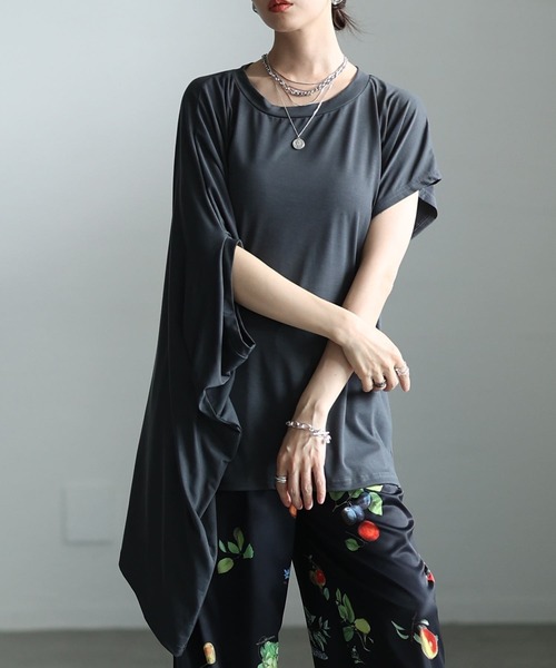 Sawa a la mode(サワアラモード)の「アシンメトリーチュニックカットソー(Tシャツ/カットソー・レディース・グレー/ホワイト/ブラック・FREE)」の3枚目の写真