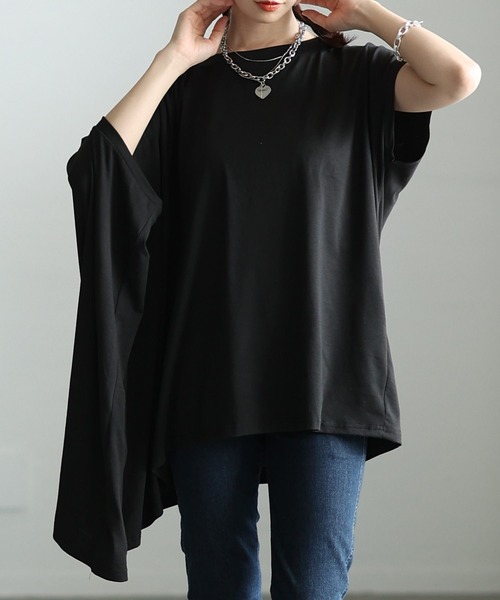 Sawa a la mode(サワアラモード)の「アシンメトリーチュニックカットソー(Tシャツ/カットソー・レディース・グレー/ホワイト/ブラック・FREE)」の2枚目の写真