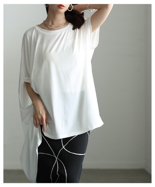 Sawa a la mode(サワアラモード)の「アシンメトリーチュニックカットソー(Tシャツ/カットソー・レディース・グレー/ホワイト/ブラック・FREE)」の12枚目の写真