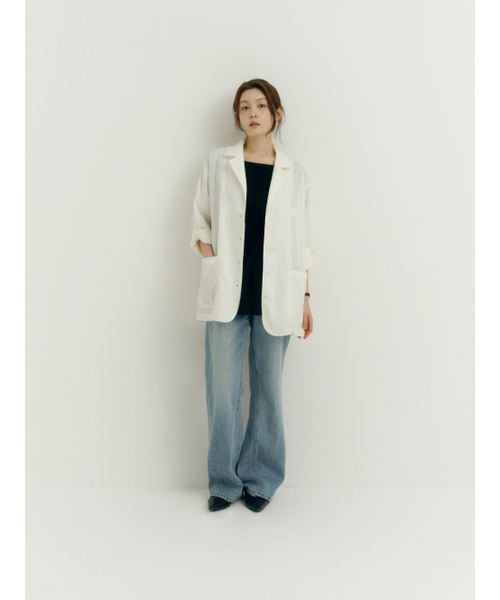 Yuje(ユジェ)の「AIRY TRENCH JACKET (2color)(テーラードジャケット・レディース・Off White/チャコールグレー・FREE)」の6枚目の写真
