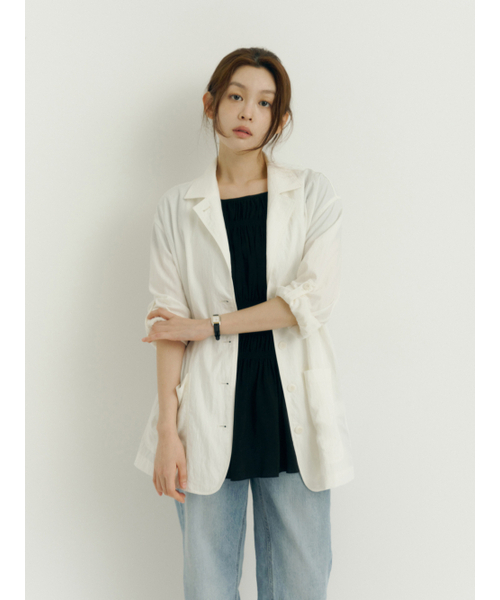 Yuje(ユジェ)の「AIRY TRENCH JACKET (2color)(テーラードジャケット・レディース・Off White/チャコールグレー・FREE)」の7枚目の写真