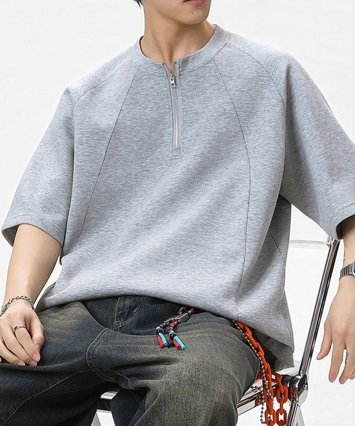 TOBEE(トゥビー)の「【TOBEE】ルーズシルエットプルオーバー半袖 ハーフジップTシャツ(Tシャツ/カットソー・メンズ・グレー/ブラック・MEDIUM/LARGE/X-LARGE)」の2枚目の写真