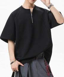 【TOBEE】ルーズシルエットプルオーバー半袖 ハーフジップTシャツ