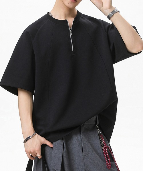 TOBEE(トゥビー)の「【TOBEE】ルーズシルエットプルオーバー半袖 ハーフジップTシャツ(Tシャツ/カットソー・メンズ・グレー/ブラック・MEDIUM/LARGE/X-LARGE)」の1枚目の写真