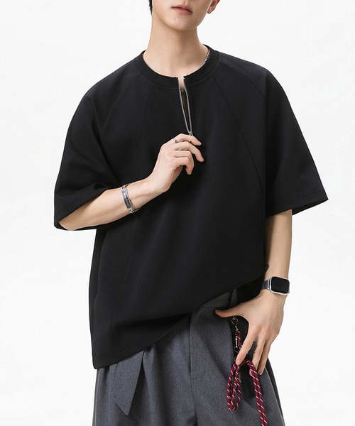 TOBEE(トゥビー)の「【TOBEE】ルーズシルエットプルオーバー半袖 ハーフジップTシャツ(Tシャツ/カットソー・メンズ・グレー/ブラック・MEDIUM/LARGE/X-LARGE)」の5枚目の写真