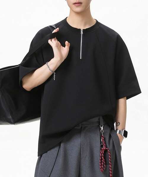 TOBEE(トゥビー)の「【TOBEE】ルーズシルエットプルオーバー半袖 ハーフジップTシャツ(Tシャツ/カットソー・メンズ・グレー/ブラック・MEDIUM/LARGE/X-LARGE)」の7枚目の写真