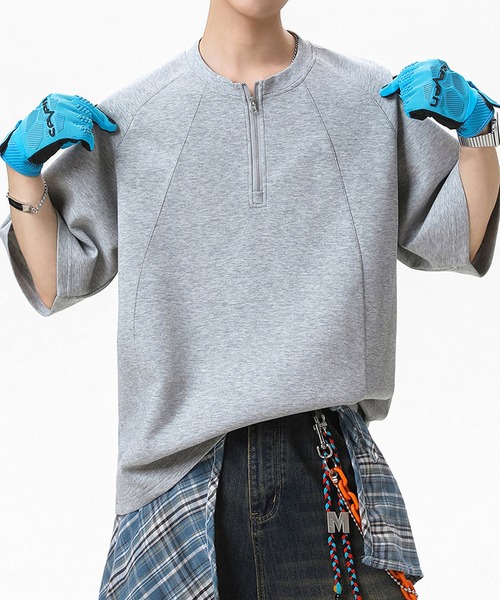TOBEE(トゥビー)の「【TOBEE】ルーズシルエットプルオーバー半袖 ハーフジップTシャツ(Tシャツ/カットソー・メンズ・グレー/ブラック・MEDIUM/LARGE/X-LARGE)」の9枚目の写真