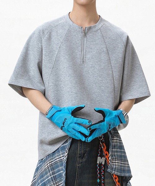 TOBEE(トゥビー)の「【TOBEE】ルーズシルエットプルオーバー半袖 ハーフジップTシャツ(Tシャツ/カットソー・メンズ・グレー/ブラック・MEDIUM/LARGE/X-LARGE)」の11枚目の写真