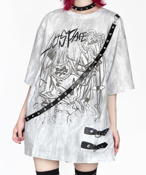 NOVESSEL(ノベセル)の「『AOSPACE/アオスペース』ベルト付き眼帯少女プリントTシャツ(Tシャツ/カットソー・レディース・ブラック/ホワイト・FREE)」の2枚目の写真