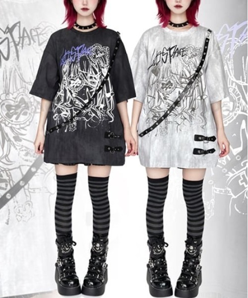 NOVESSEL(ノベセル)の「『AOSPACE/アオスペース』ベルト付き眼帯少女プリントTシャツ(Tシャツ/カットソー・レディース・ブラック/ホワイト・FREE)」の9枚目の写真