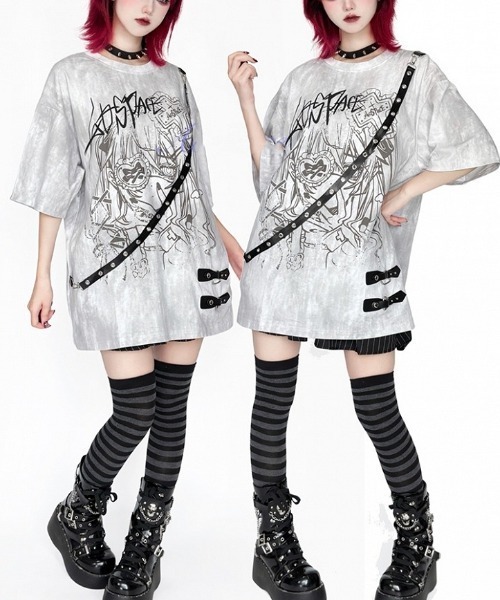NOVESSEL(ノベセル)の「『AOSPACE/アオスペース』ベルト付き眼帯少女プリントTシャツ(Tシャツ/カットソー・レディース・ブラック/ホワイト・FREE)」の6枚目の写真