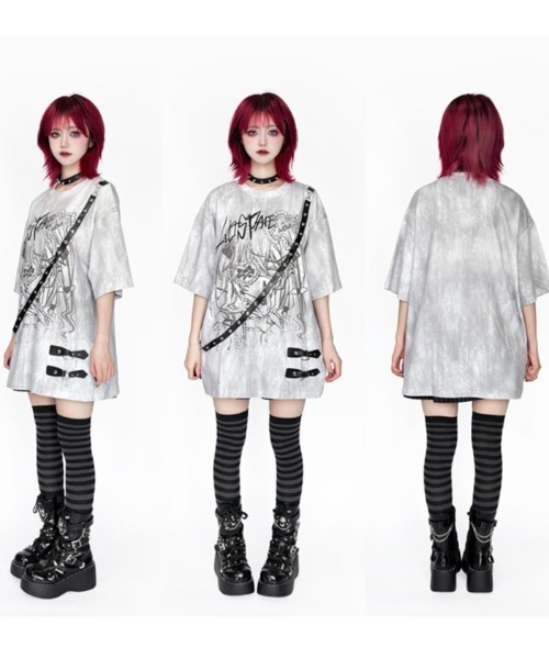 NOVESSEL(ノベセル)の「『AOSPACE/アオスペース』ベルト付き眼帯少女プリントTシャツ(Tシャツ/カットソー・レディース・ブラック/ホワイト・FREE)」の7枚目の写真