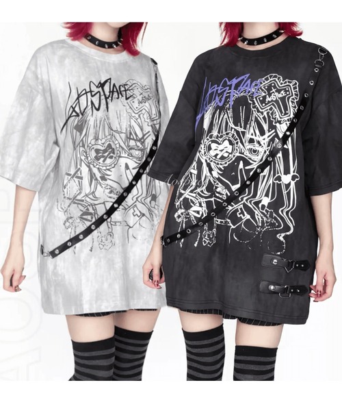 NOVESSEL(ノベセル)の「『AOSPACE/アオスペース』ベルト付き眼帯少女プリントTシャツ(Tシャツ/カットソー・レディース・ブラック/ホワイト・FREE)」の8枚目の写真