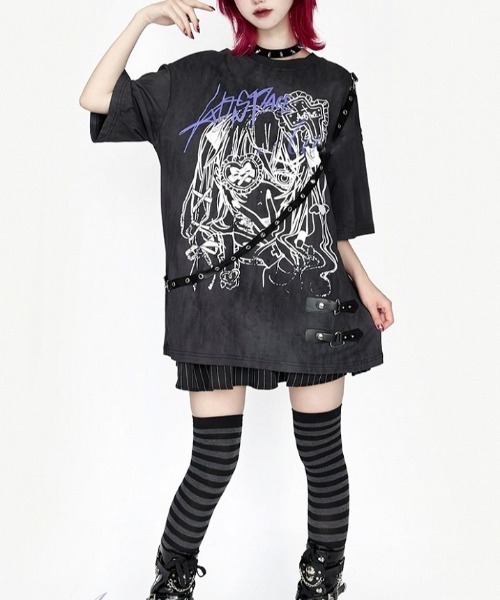 NOVESSEL(ノベセル)の「『AOSPACE/アオスペース』ベルト付き眼帯少女プリントTシャツ(Tシャツ/カットソー・レディース・ブラック/ホワイト・FREE)」の12枚目の写真