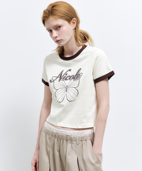 NICK&NICOLE（ニックアンドニコール）の「BUTTERFLY RINGER CROP TOP_CREAM（Tシャツ/カットソー・レディース・その他・FREE）」の2枚目の写真
