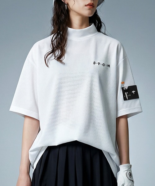 antiqua(アンティカ)の「【STCH】メッシュ生地 吸水速乾 モックネック プルオーバー(Tシャツ/カットソー・レディース・グリーン/ブルー/ブラック/ホワイト・LXL/ML)」の2枚目の写真