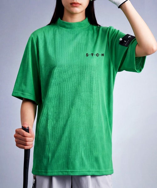 antiqua(アンティカ)の「【STCH】メッシュ生地 吸水速乾 モックネック プルオーバー(Tシャツ/カットソー・レディース・グリーン/ブルー/ブラック/ホワイト・LXL/ML)」の1枚目の写真
