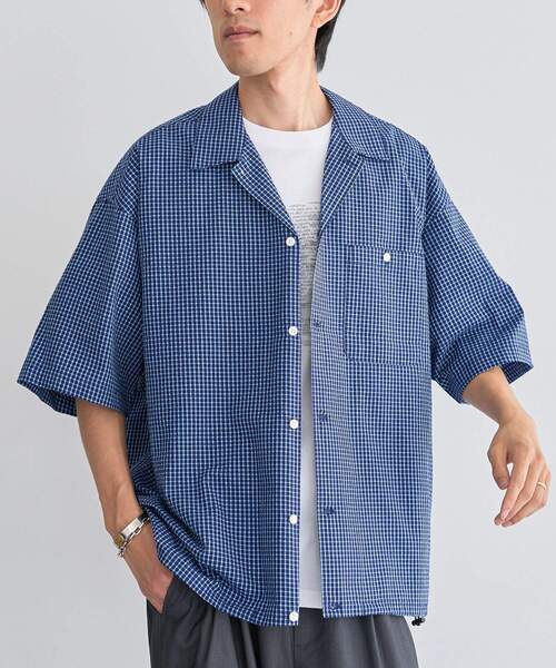 CRAFT STANDARD BOUTIQUE(クラフトスタンダードブティック)の「裾スピンドルオープンカラーシアサッカーシャツ(シャツ/ブラウス・メンズ・ブラック/チャコールグレー/ネイビー/ブルー系その他3・M/L)」の6枚目の写真