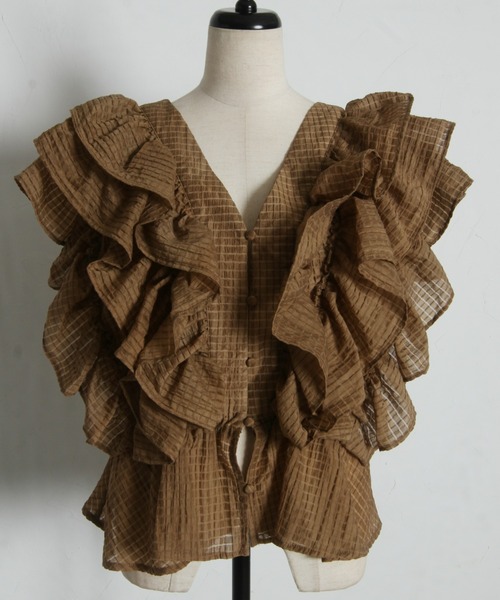 &. NOSTALGIA(アンドドットノスタルジア)の「シアーチェックフリルブラウス(シャツ/ブラウス・レディース・ブラック/ブラウン・FREE)」の19枚目の写真