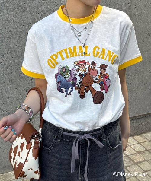 CIAOPANIC(チャオパニック)の「【TOY STORY/トイ・ストーリー】アソートプリントリンガーTシャツ(Tシャツ/カットソー・レディース・イエロー/レッド/キャメル/グリーン・FREE)」の2枚目の写真