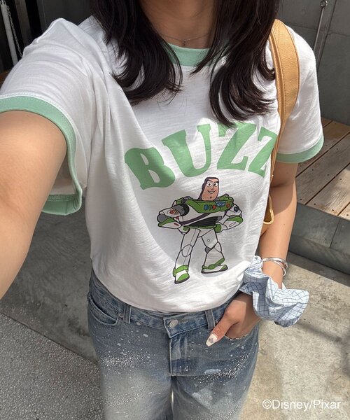 CIAOPANIC(チャオパニック)の「【TOY STORY/トイ・ストーリー】アソートプリントリンガーTシャツ(Tシャツ/カットソー・レディース・イエロー/レッド/キャメル/グリーン・FREE)」の1枚目の写真