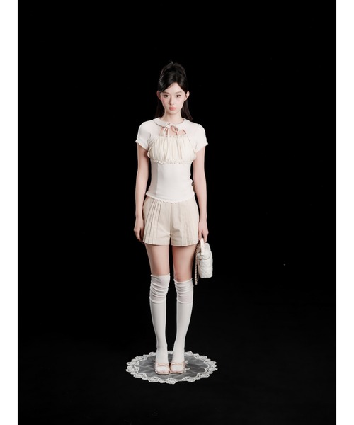 andwang(アンドワン)の「Ribbon Tie Arrange Shorts(スカート・レディース・チェック/ベージュ/ブラック・SMALL/MEDIUM)」の4枚目の写真
