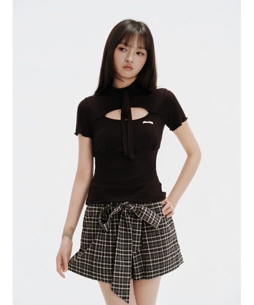 andwang(アンドワン)の「Ribbon Tie Arrange Shorts(スカート・レディース・チェック/ベージュ/ブラック・SMALL/MEDIUM)」の9枚目の写真