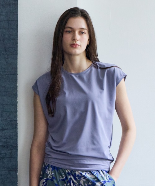 Julier Yoga and Relax（ジュリエヨガアンドリラックス）の「Julier (定番)Ecocoフレンチスリーブトップス（Tシャツ/カットソー・レディース・ブラック/ブラウン/ラベンダー/ホワイト・0/1）」の4枚目の写真