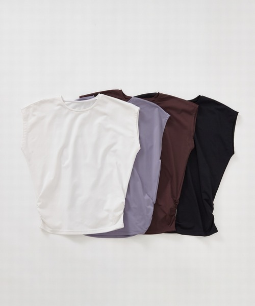 Julier Yoga and Relax（ジュリエヨガアンドリラックス）の「Julier (定番)Ecocoフレンチスリーブトップス（Tシャツ/カットソー・レディース・ブラック/ブラウン/ラベンダー/ホワイト・0/1）」の5枚目の写真
