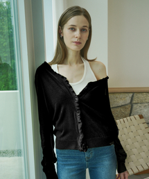 Linen Blend Double-Layer V-Neck Cardigan (black)