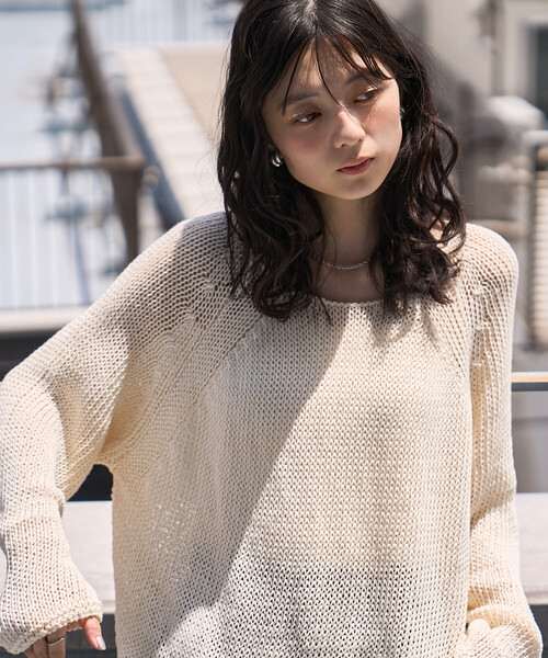 FREAK'S STORE(フリークスストア)の「オーバーサイズ メッシュニットプルオーバー/ ルーズ シアーニット(ニット/セーター・レディース・オフホワイト/チャコール/ベージュ・フリ-)」の1枚目の写真