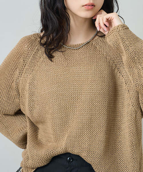 FREAK'S STORE(フリークスストア)の「オーバーサイズ メッシュニットプルオーバー/ ルーズ シアーニット(ニット/セーター・レディース・オフホワイト/チャコール/ベージュ・フリ-)」の11枚目の写真