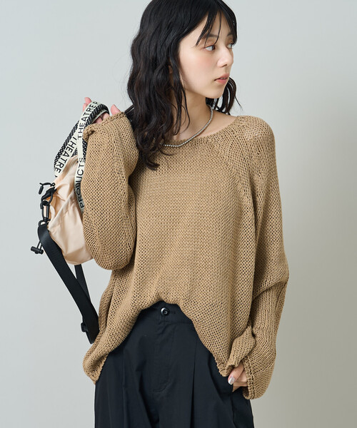 FREAK'S STORE(フリークスストア)の「オーバーサイズ メッシュニットプルオーバー/ ルーズ シアーニット(ニット/セーター・レディース・オフホワイト/チャコール/ベージュ・フリ-)」の19枚目の写真