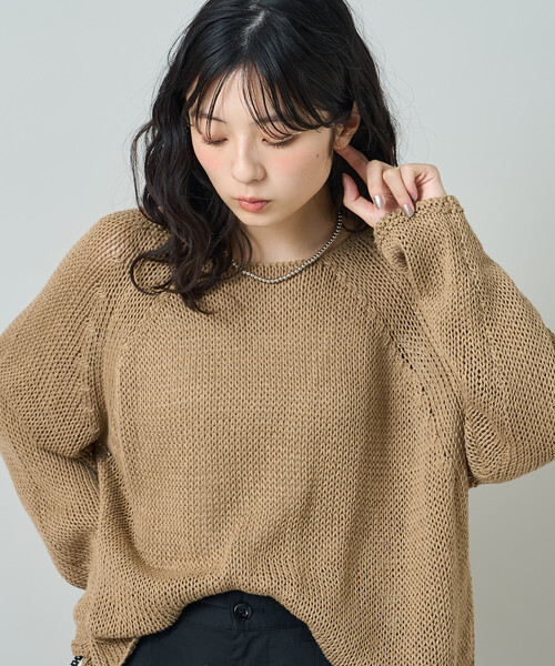 FREAK'S STORE(フリークスストア)の「オーバーサイズ メッシュニットプルオーバー/ ルーズ シアーニット(ニット/セーター・レディース・オフホワイト/チャコール/ベージュ・フリ-)」の21枚目の写真