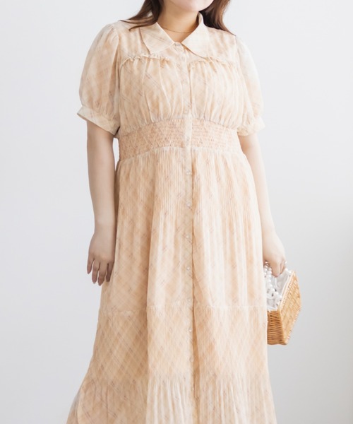 CLETTE(クレット)の「シアーチェックプリーツワンピース(ワンピース・レディース・ラベンダー/ブルー/ベージュ・3L/4L/LL)」の21枚目の写真