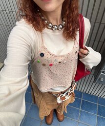 ハートドットボタンホルターネックキャミSET