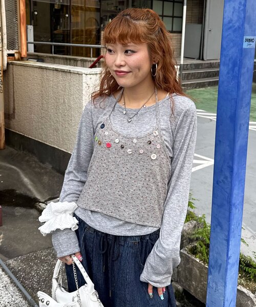 CIAOPANIC(チャオパニック)の「ハートドットボタンホルターネックキャミSET(Tシャツ/カットソー・レディース・グレー/アイボリー/ベージュ・ONE SIZE)」の16枚目の写真