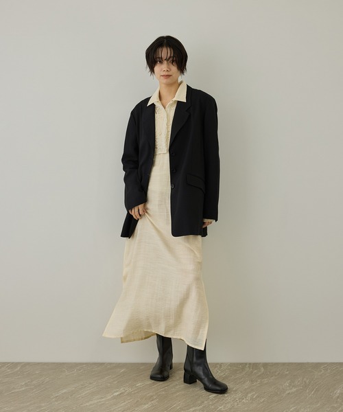 SALON adam et rope'（サロン アダム エ ロペ）の「ビスコースウールエフォートレスジャケット / セットアップ対応（テーラードジャケット・レディース・ブラウン/ブラック・FREE）」の3枚目の写真
