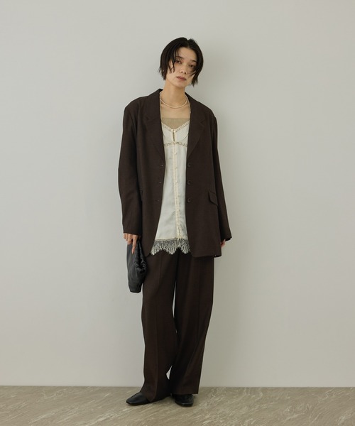 SALON adam et rope'（サロン アダム エ ロペ）の「ビスコースウールエフォートレスジャケット / セットアップ対応（テーラードジャケット・レディース・ブラウン/ブラック・FREE）」の5枚目の写真