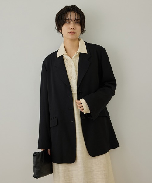 SALON adam et rope'（サロン アダム エ ロペ）の「ビスコースウールエフォートレスジャケット / セットアップ対応（テーラードジャケット・レディース・ブラウン/ブラック・FREE）」の7枚目の写真