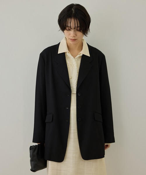 SALON adam et rope'（サロン アダム エ ロペ）の「ビスコースウールエフォートレスジャケット / セットアップ対応（テーラードジャケット・レディース・ブラウン/ブラック・FREE）」の9枚目の写真