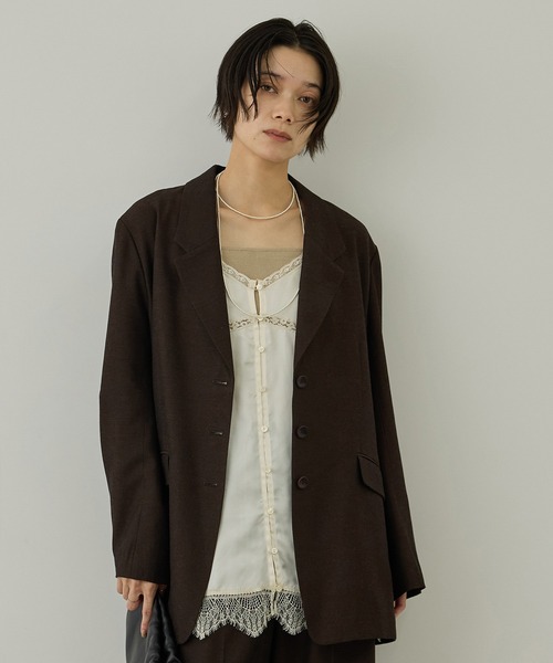 SALON adam et rope'（サロン アダム エ ロペ）の「ビスコースウールエフォートレスジャケット / セットアップ対応（テーラードジャケット・レディース・ブラウン/ブラック・FREE）」の11枚目の写真