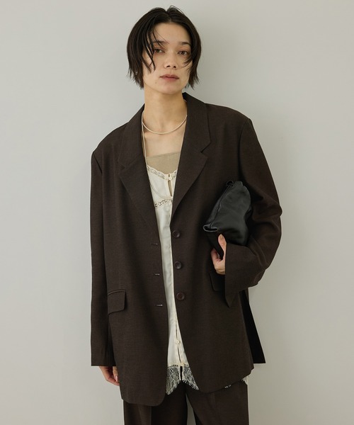 SALON adam et rope'（サロン アダム エ ロペ）の「ビスコースウールエフォートレスジャケット / セットアップ対応（テーラードジャケット・レディース・ブラウン/ブラック・FREE）」の12枚目の写真